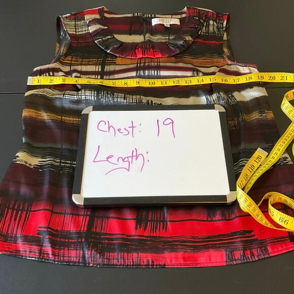 Kasper Sleeveless Blouse Size L Multicolor Striped Ruffle Neck Satin Top - Picture 7 of 8